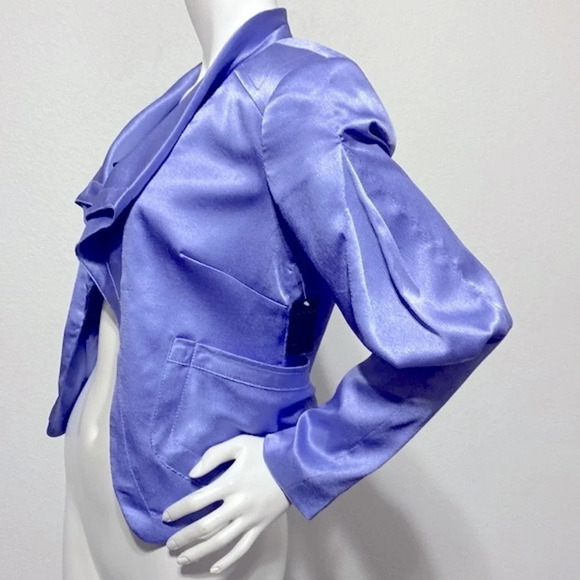 Bebe NEW Y2K Retro Blue Textured Satin Jacket With Pockets Shoulder Pads Size 4 - Picture 4 of 10